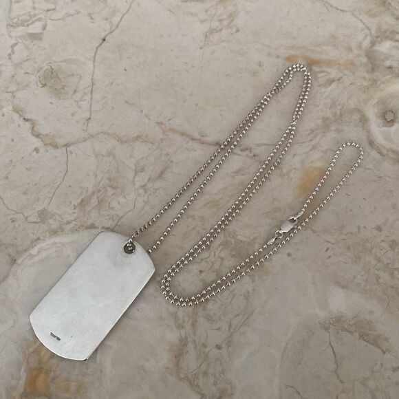 Gucci 925 Sterling Silver Dog Tag & 30” Ball Chain Unisex - Picture 3 of 12